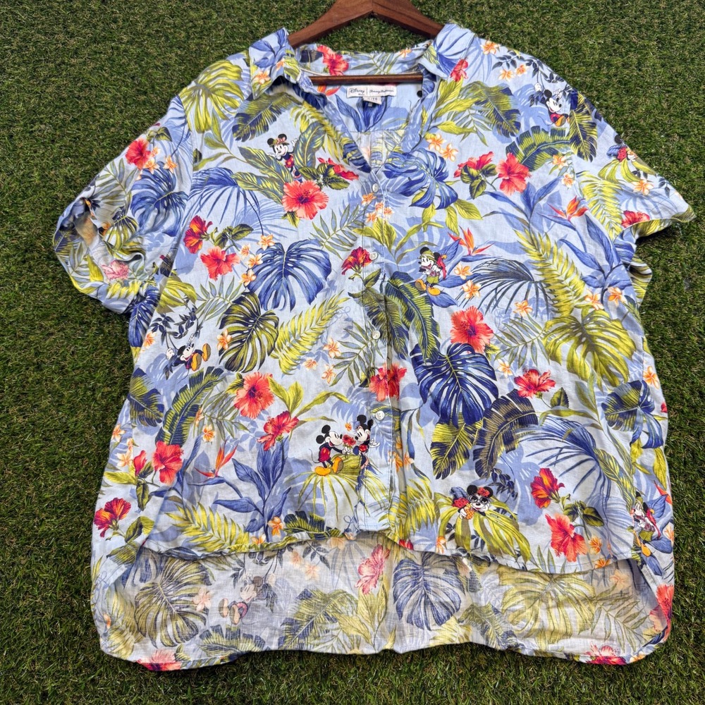 Tommy Bahama Disney Mickey Minnie Mouse Tropical Floral Linen Shirt XL SW321040
